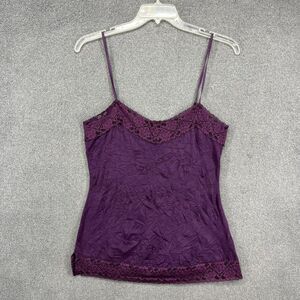 DKNY Jeans Camisole Womens Medium Purple Y2K Lace Trim Adjustable Straps Crinkle